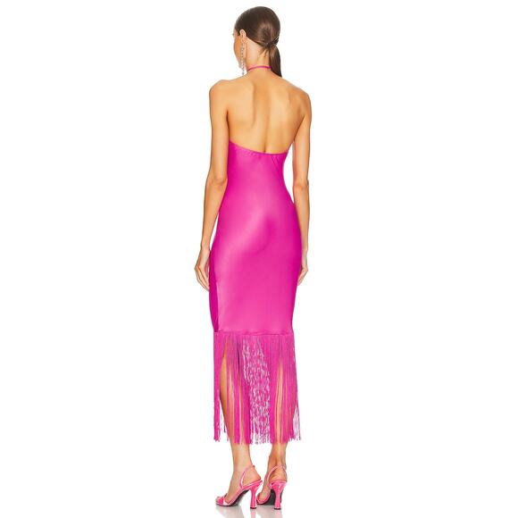 Camila Coelho Payton Party Fringe Halter Hot Pink Maxi Dress NWT Small - Picture 7 of 9